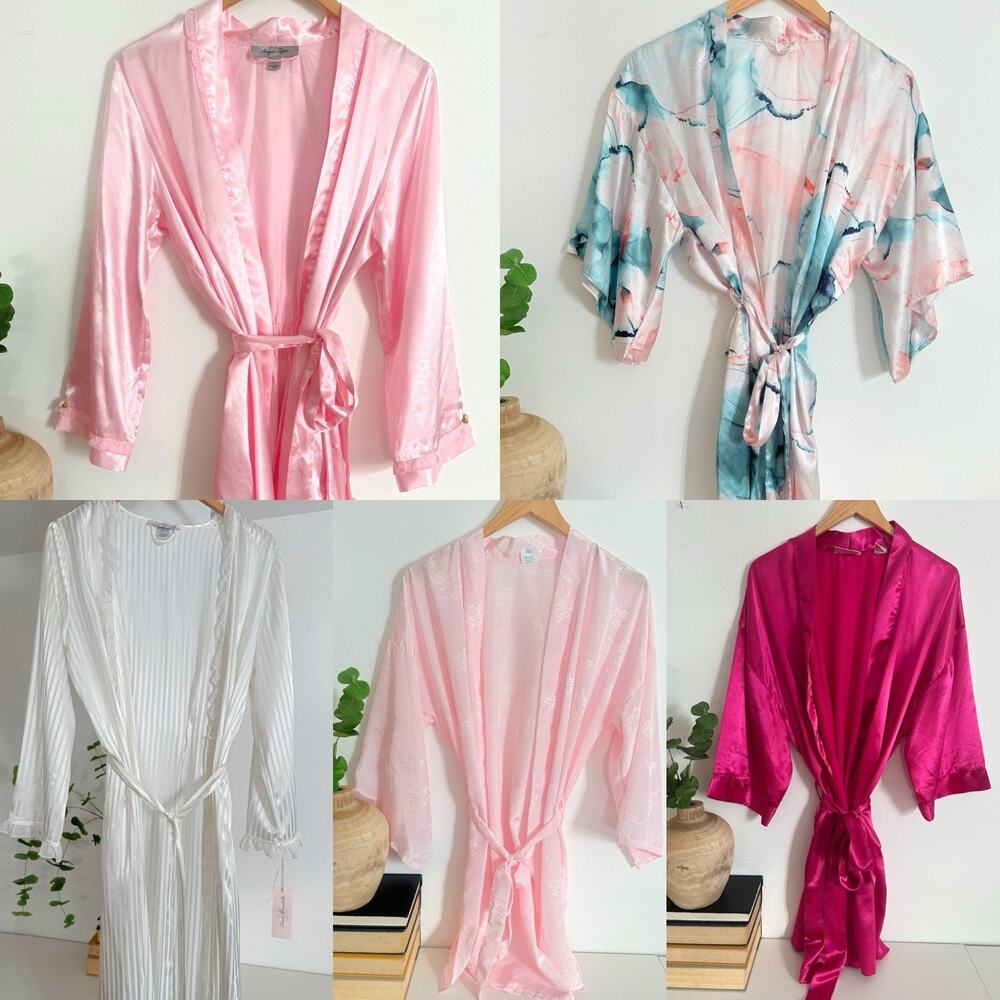 Satin Silky Pink White Robe 5 Lot Bundle Morgan Taylor Linea Donatella